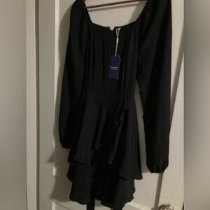 Sampeel large NWT black long sleeve dress with back tie sash